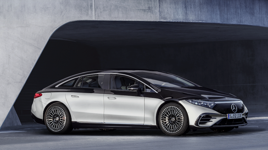 Mercedes Benz Silver EQS parked